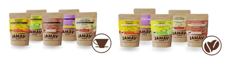 Produto com alto valor percebido. Linha CBD.BR e linha Jamay Café, moído e grãos.